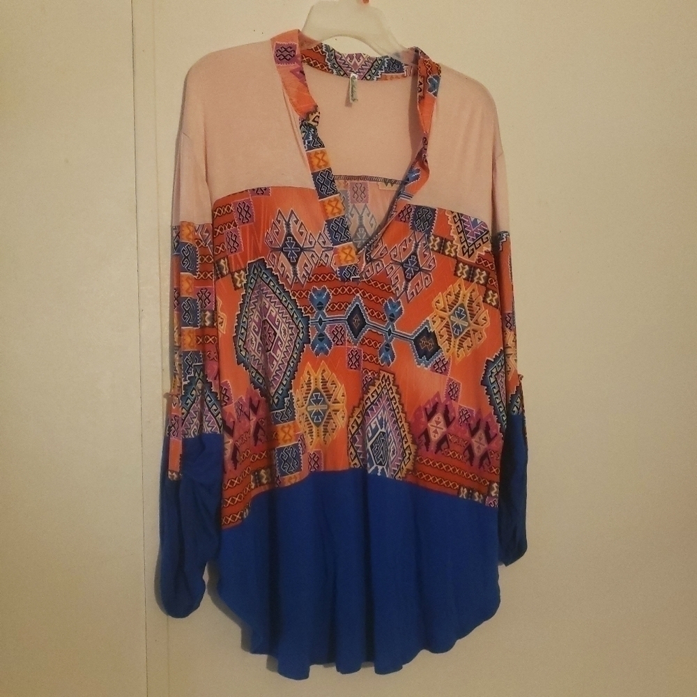 Auditions Multicolor 3/4 Sleeve V Neck Blouse Top Womens Size 3XL